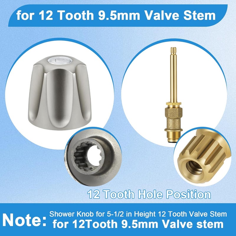 Coolfell Metal Shower Knobs 3 Piece Replacement, Compatible with Price Pfister Shower Verve and Faucet Handle, Shower Knob for 12 Tooth 9.5mm Valve stem, Height 2.35 in Width 2.35 in (Brushed Nickel) - Image 2